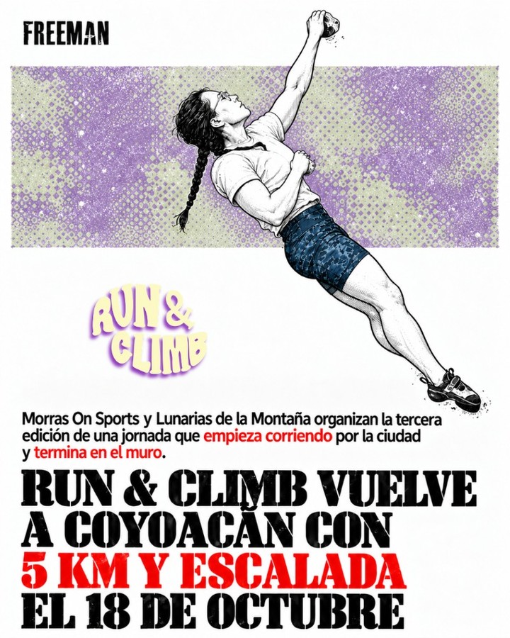 Portada de Instagram de Run & Climb, con una escaladora y datos del evento.
