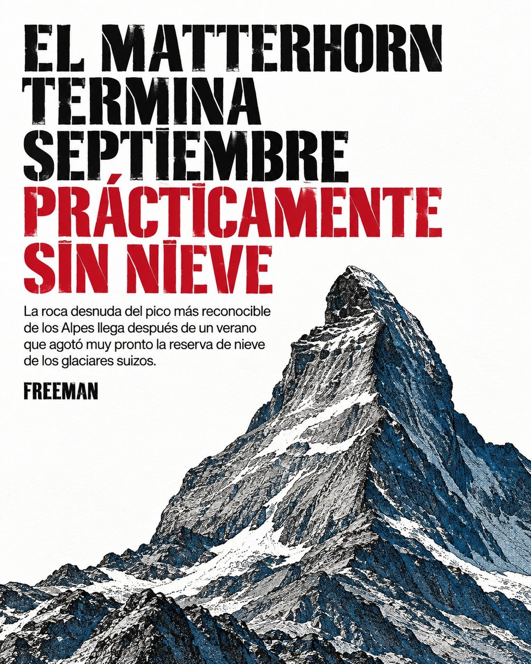 Portada de Instagram con el Matterhorn y el titular sobre su pérdida de nieve.